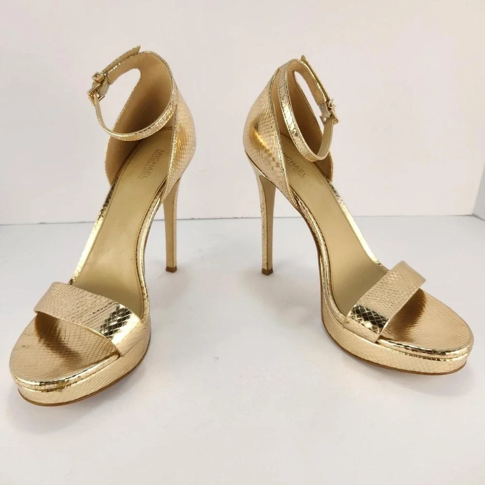Michael Kors Women's Gold Platform Ankle Strap High Heel Sandals Size 9M